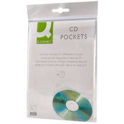 Funda autoadhesiva transparente en polipropileno con solapa para cd/dvd´s q-connect, 130x130 mm. blíster de 10 uds.