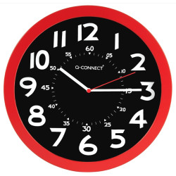 Reloj de pared q-connect plástico redondo Ø 30 cm., esfera negra marco azul