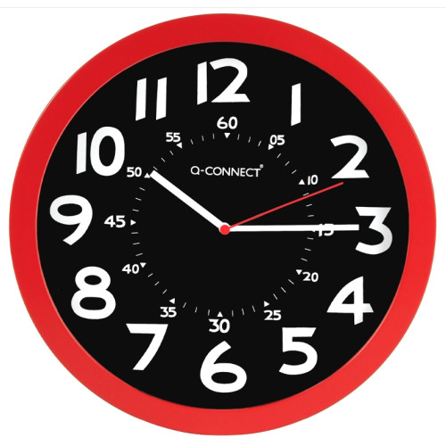 Reloj de pared q-connect plástico redondo Ø 30 cm., esfera negra marco azul