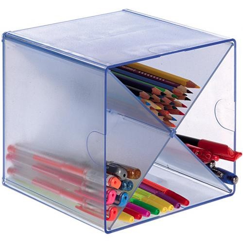 Organizador modular archivo 2000 con divisor en aspa en azul transparente.