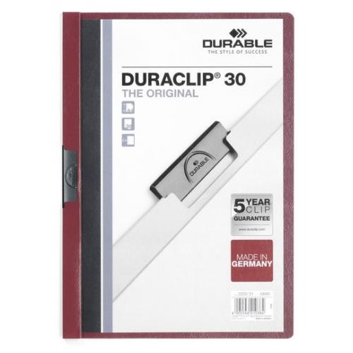 Dossier en pvc con pinza de acero durable duraclip 60, din a4, berenjena