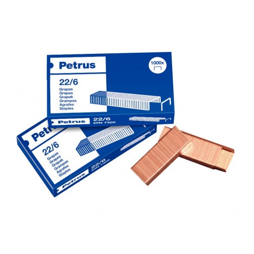 Grapas petrus cobreadas 22/6, caja de 1.000 uds.